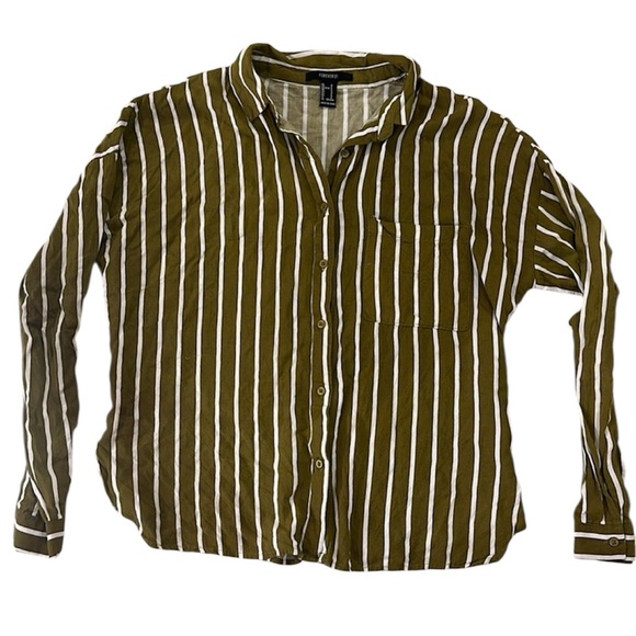 Forever 21 Tops - Forever 21 Striped Button-Up Long Sleeve Shirt Sz S - Green/White